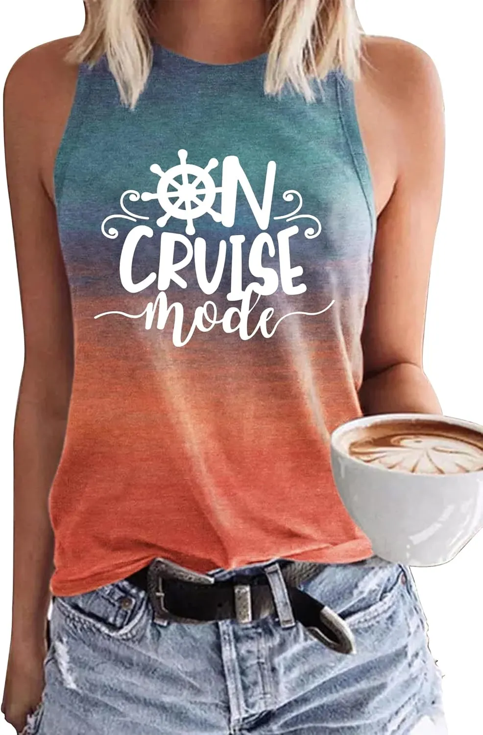 On Cruise Time Coconut Tree Tank Tops for Women Summer Vacation Sleeveless Shirts Casual Beach Praty Graphic Tees Vest