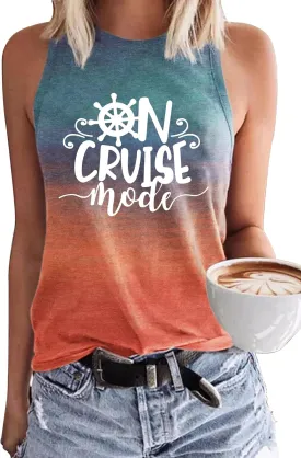 On Cruise Time Coconut Tree Tank Tops for Women Summer Vacation Sleeveless Shirts Casual Beach Praty Graphic Tees Vest