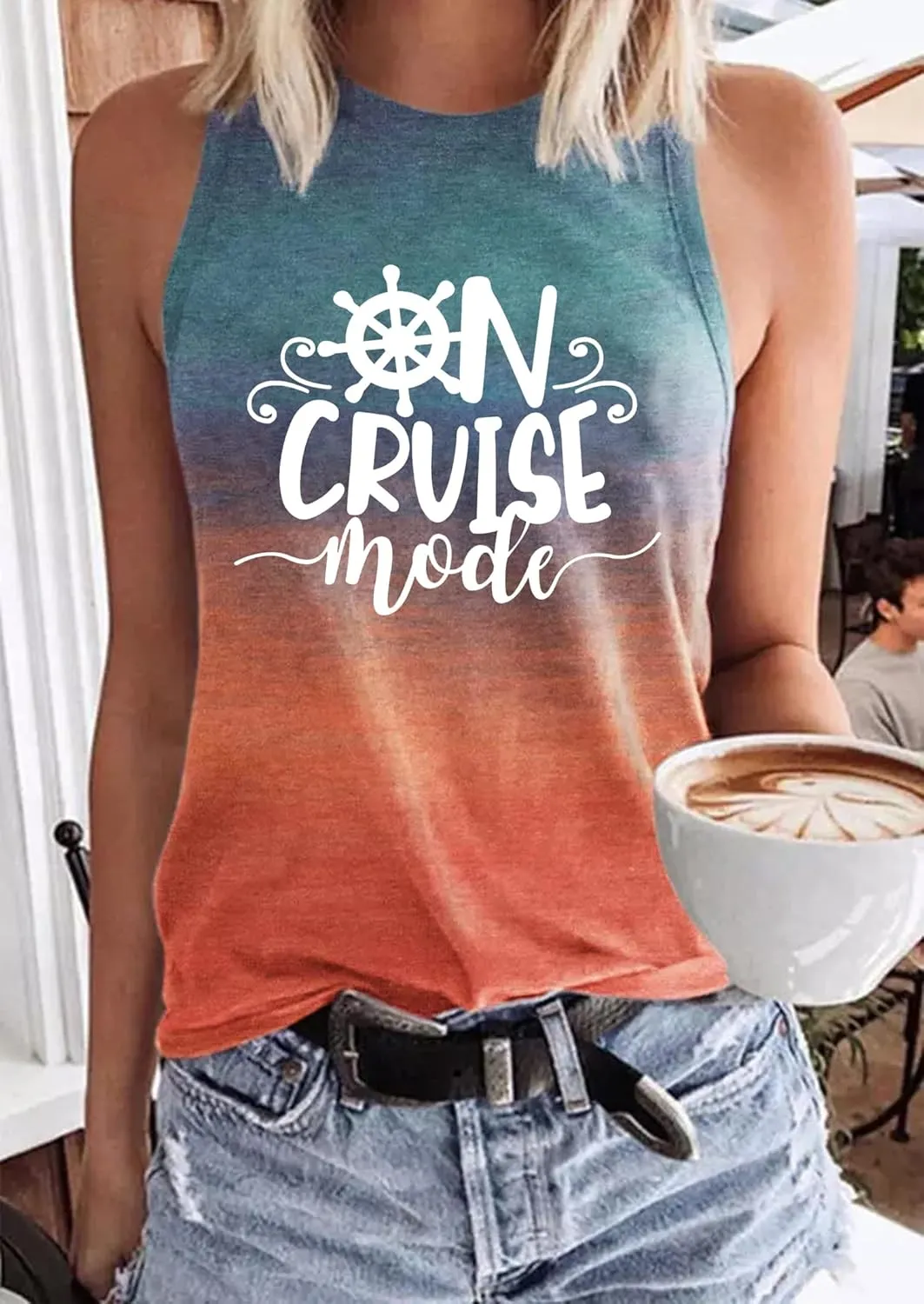 On Cruise Time Coconut Tree Tank Tops for Women Summer Vacation Sleeveless Shirts Casual Beach Praty Graphic Tees Vest