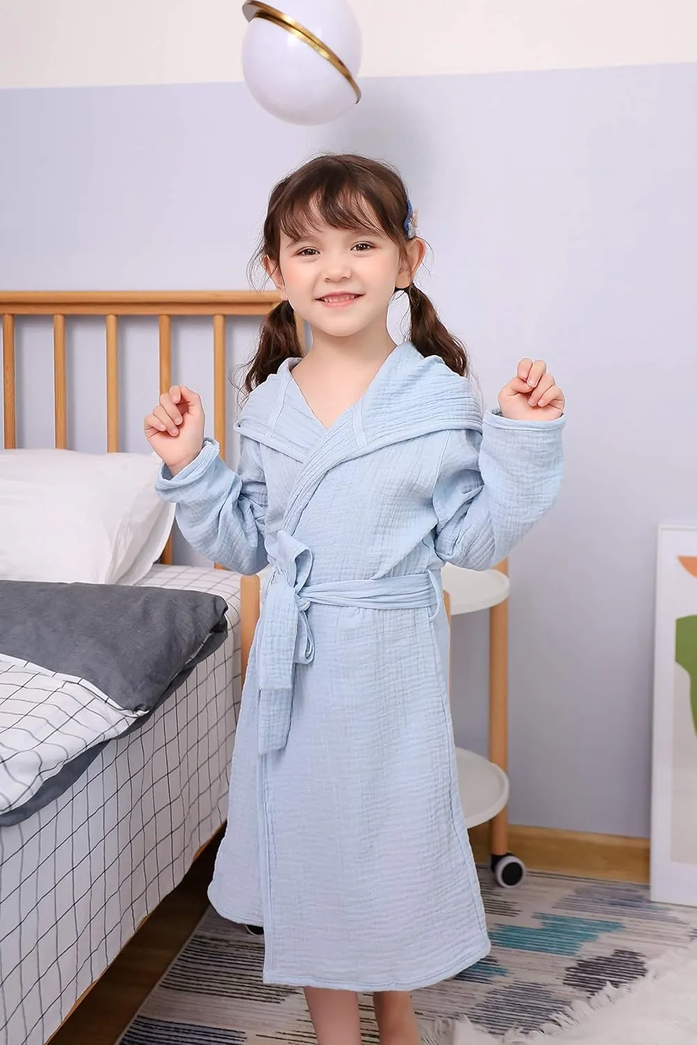 Organic Cotton Toddler Bathrobe, Soft and Breathable Baby Robe for Kid, Boy& Girl Hooded Robe Muslin