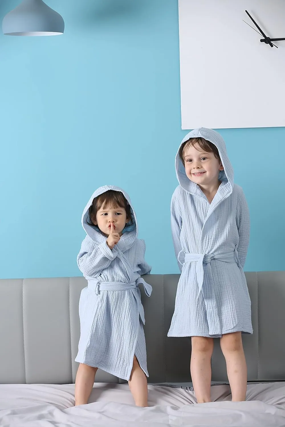 Organic Cotton Toddler Bathrobe, Soft and Breathable Baby Robe for Kid, Boy& Girl Hooded Robe Muslin