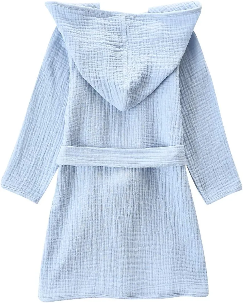 Organic Cotton Toddler Bathrobe, Soft and Breathable Baby Robe for Kid, Boy& Girl Hooded Robe Muslin