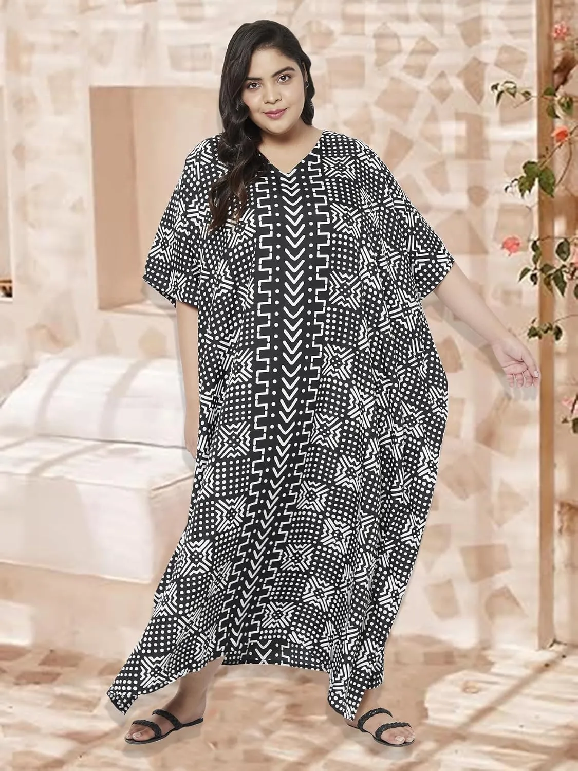 Oussum Long Caftan for Women Plus Size Beach Cover Up Casual Kaftan Maxi Gown Dress Loungewear House Dresses for Summer