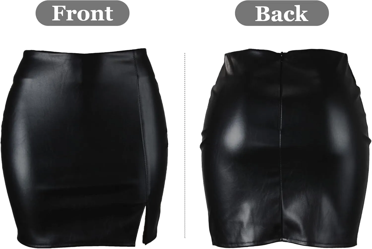 Panegy Women Leather Skirt Side Split Bodycon Mini Skirt High Waist Skirt for Club Party Casual