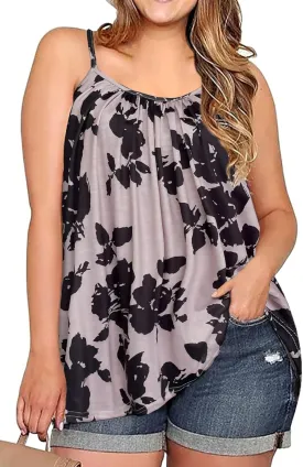 Plus Size Tank Tops for Women Boho Floral Loose Cami Spaghetti Strap Tunic Blouses