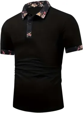 Polo Shirts for Men Casual Short Sleeve Button Collar Tennis Tops Summer Floral Print Golf Shirt Slim Fit Classic Tee