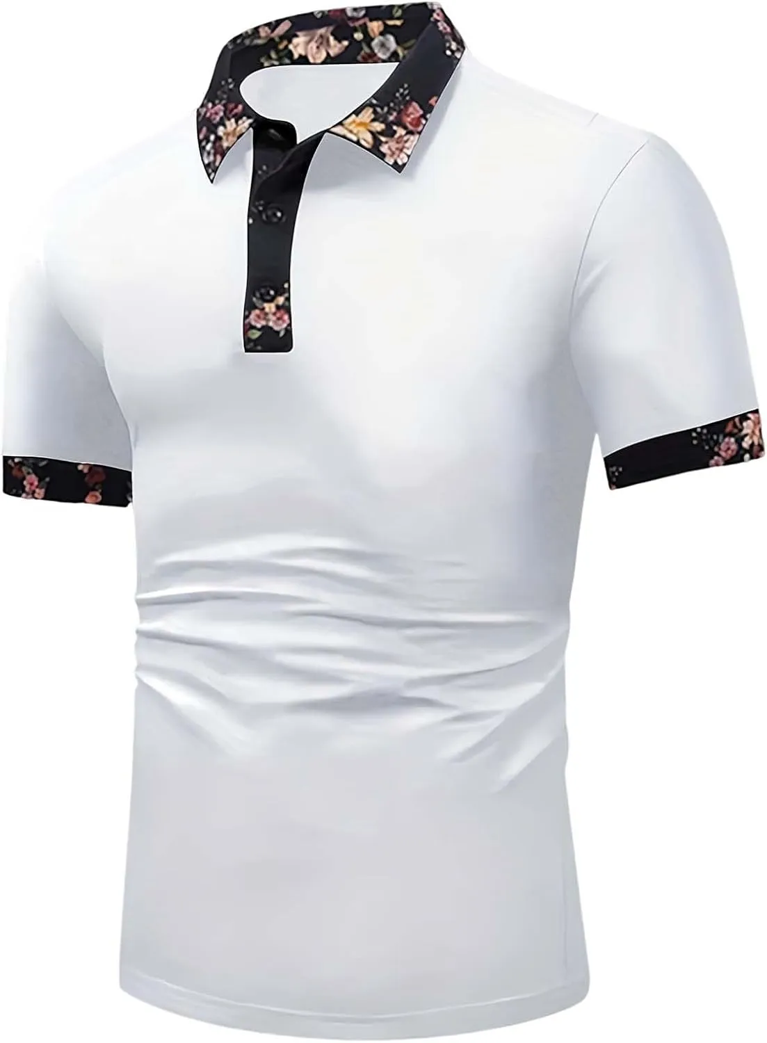 Polo Shirts for Men Casual Short Sleeve Button Collar Tennis Tops Summer Floral Print Golf Shirt Slim Fit Classic Tee