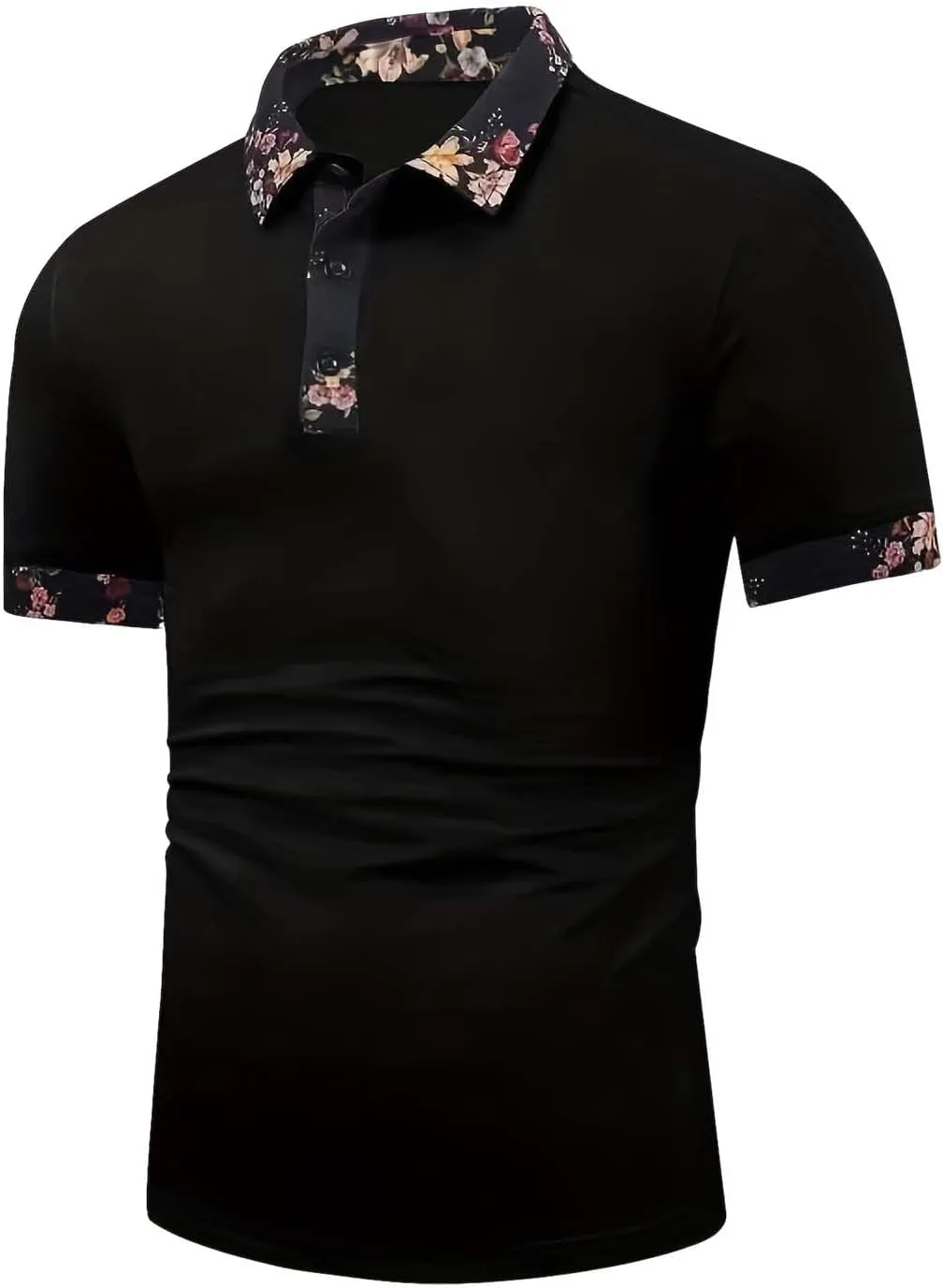 Polo Shirts for Men Casual Short Sleeve Button Collar Tennis Tops Summer Floral Print Golf Shirt Slim Fit Classic Tee