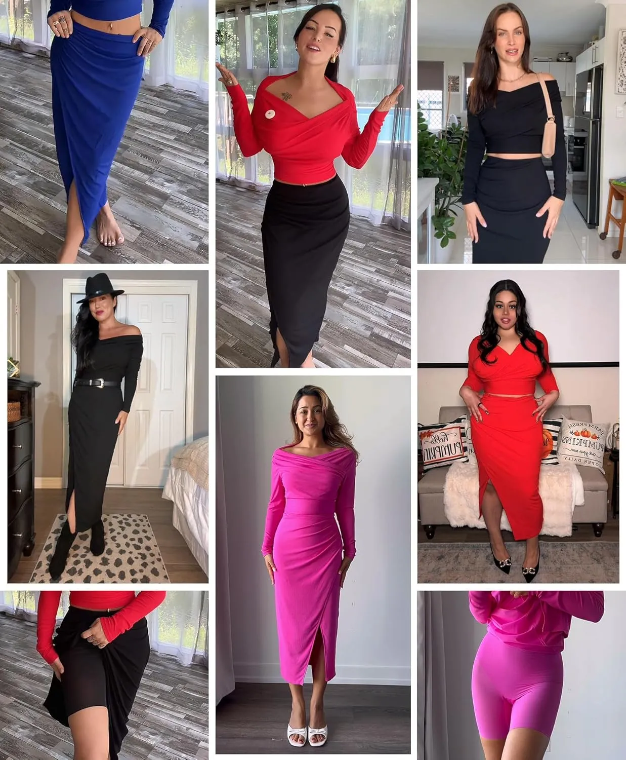 Popilush Midi Skirt with Built in Shapewear Split High Waisted Bodycon A Line Skirts for Women Slit Slim Long Skirt