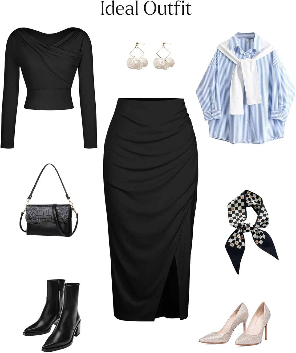 Popilush Midi Skirt with Built in Shapewear Split High Waisted Bodycon A Line Skirts for Women Slit Slim Long Skirt
