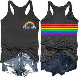 Pride LGBTQ Tank Top Women Love Heart Rainbow Flag Tshirt Lesbian Pride Top Sleeveless Graphic Vest Tee