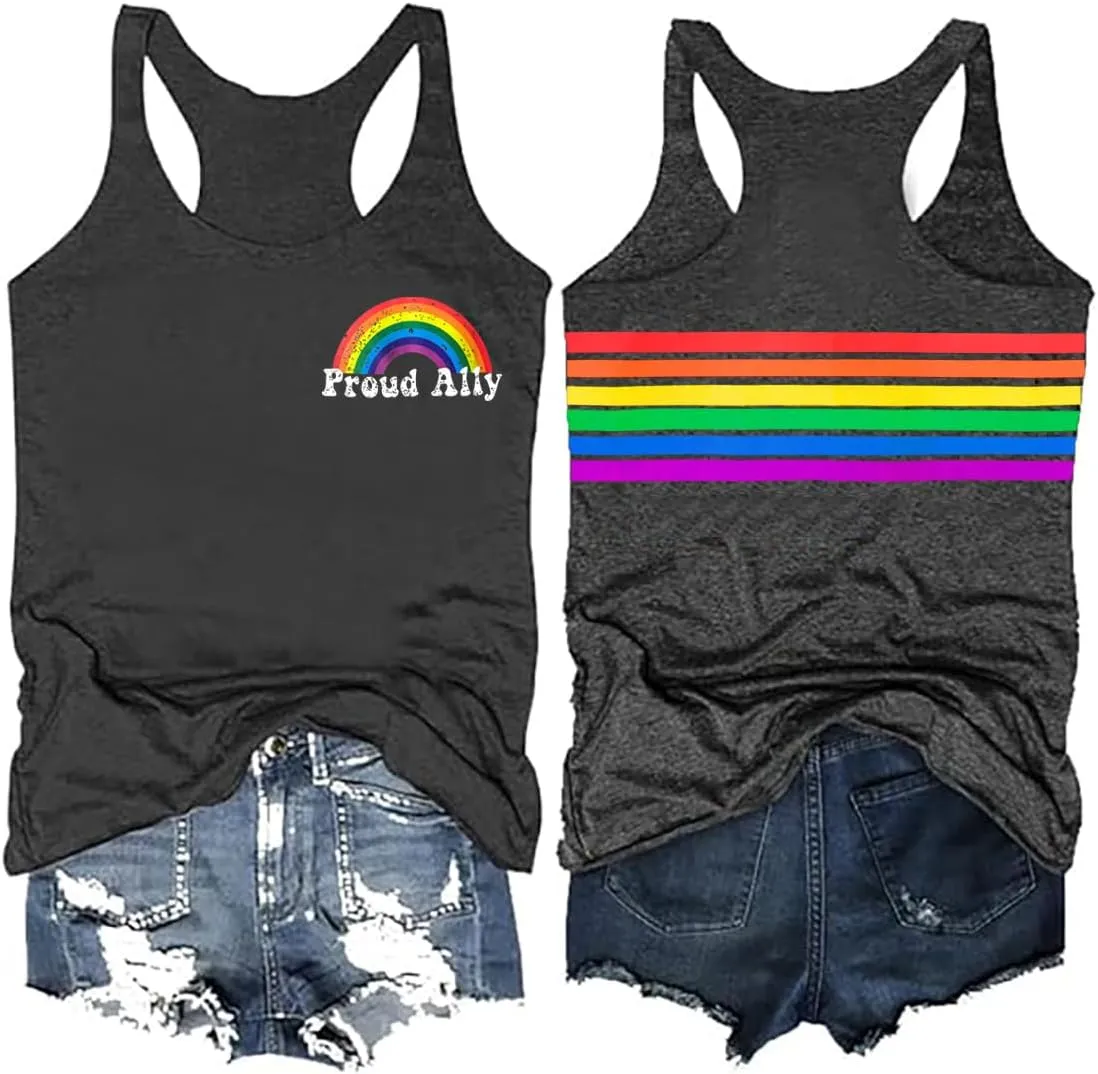 Pride LGBTQ Tank Top Women Love Heart Rainbow Flag Tshirt Lesbian Pride Top Sleeveless Graphic Vest Tee