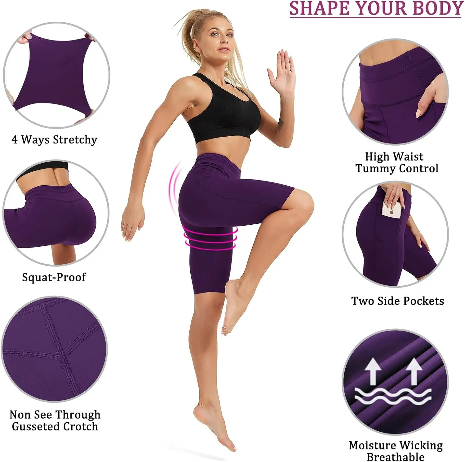 Rataves Womens Shorts 10" Workout Yoga Shorts with Pockets High Waisted Athletic Shorts Running Biker Shorts??007??
