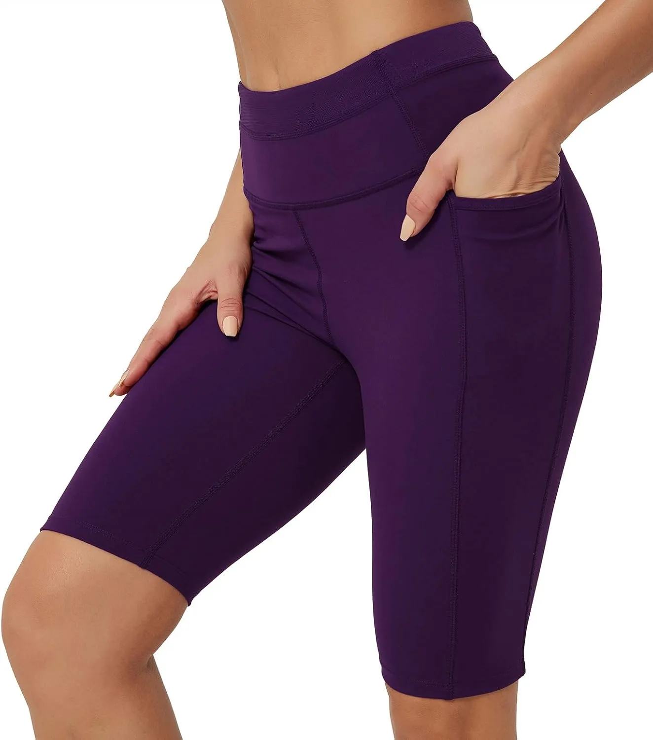 Rataves Womens Shorts 10" Workout Yoga Shorts with Pockets High Waisted Athletic Shorts Running Biker Shorts??007??