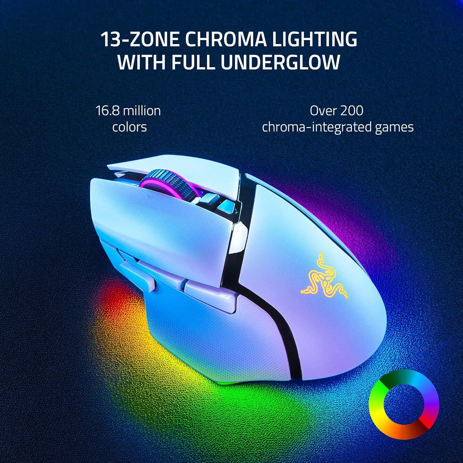 Razer Basilisk V3 Pro Customizable Wireless Gaming Mouse: Fast Optical Switches Gen-3 - HyperScroll Tilt Wheel - Chroma RGB - 11 Programmable Buttons - Focus Pro 30K Optical Sensor - White