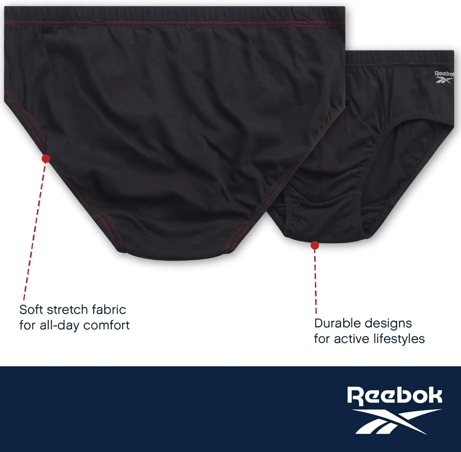 Reebok Low Rise Mens Underwear Briefs - 5 Pack Performance Briefs Cotton Underwear For Men with Contour Pouch (Sizes: S-XL)