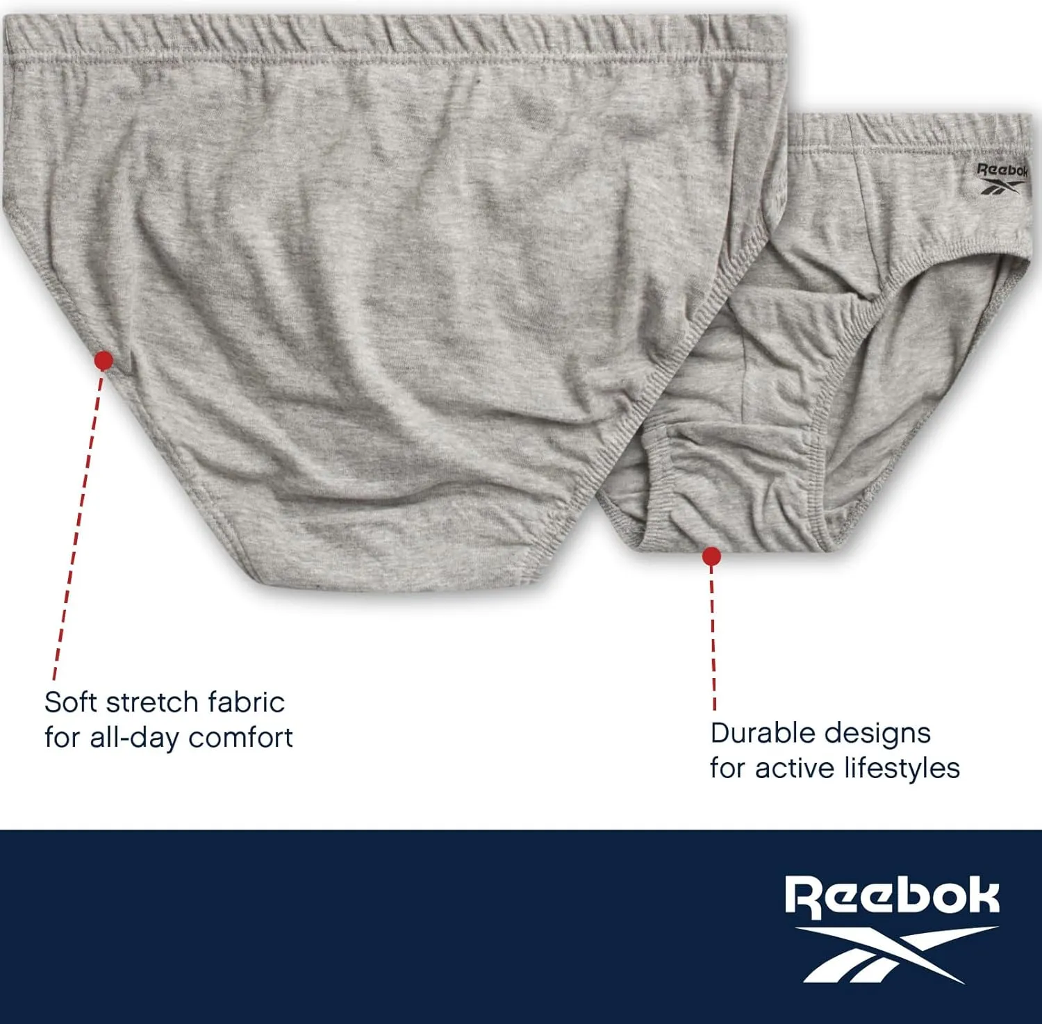 Reebok Low Rise Mens Underwear Briefs - 5 Pack Performance Briefs Cotton Underwear For Men with Contour Pouch (Sizes: S-XL)