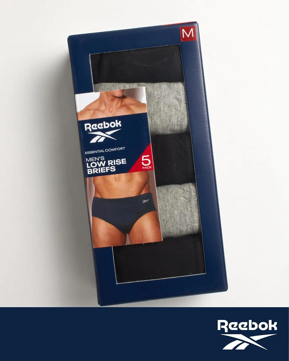 Reebok Low Rise Mens Underwear Briefs - 5 Pack Performance Briefs Cotton Underwear For Men with Contour Pouch (Sizes: S-XL)