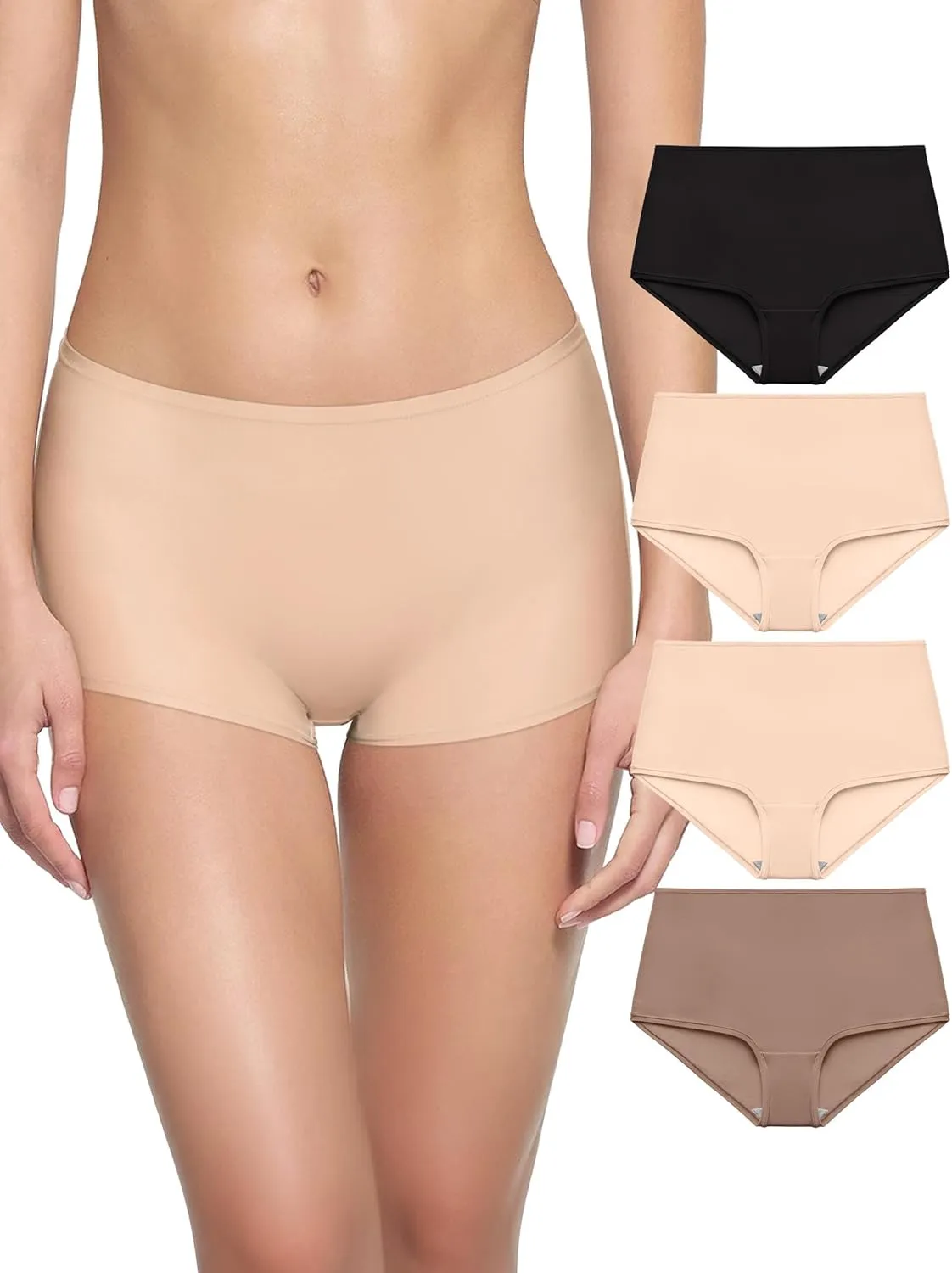 REORIA High Waisted Underwear for Women Full Coverage Boy Shorts Boxer Briefs 4 Pack