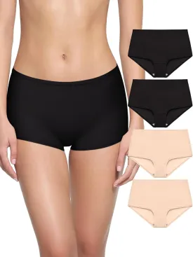 REORIA High Waisted Underwear for Women Full Coverage Boy Shorts Boxer Briefs 4 Pack