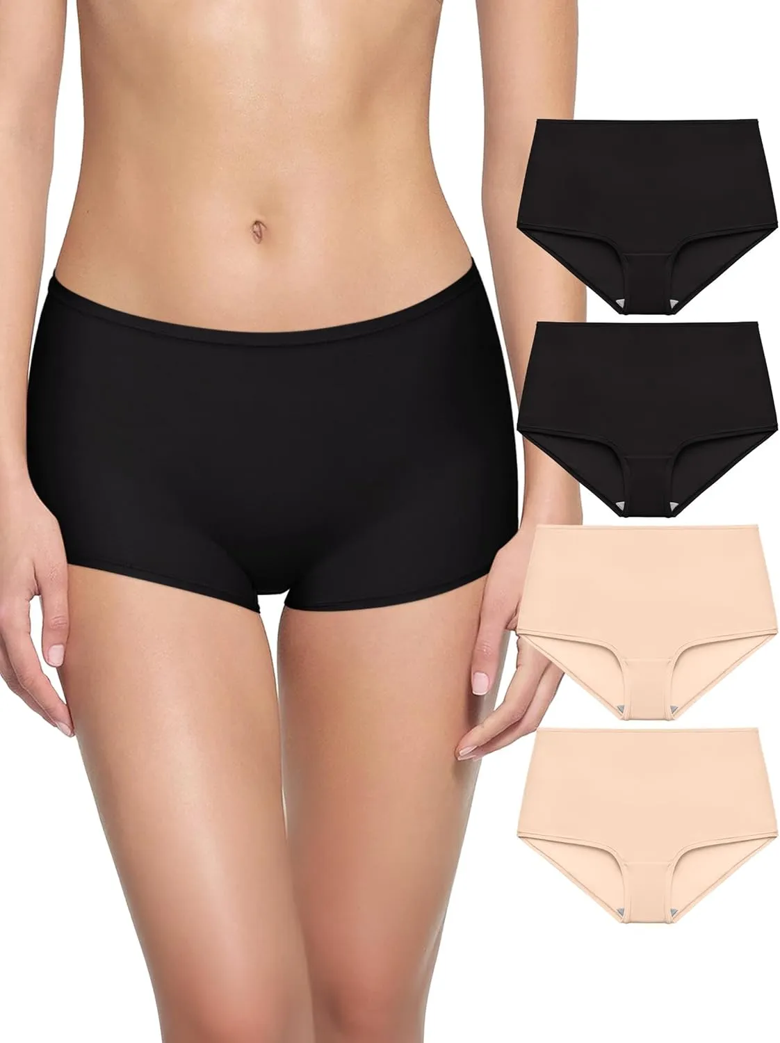 REORIA High Waisted Underwear for Women Full Coverage Boy Shorts Boxer Briefs 4 Pack