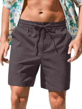 RQP Mens Cotton Linen Shorts Casual Drawstring 7inch Inseam Shorts Stretch Summer Beach Wear