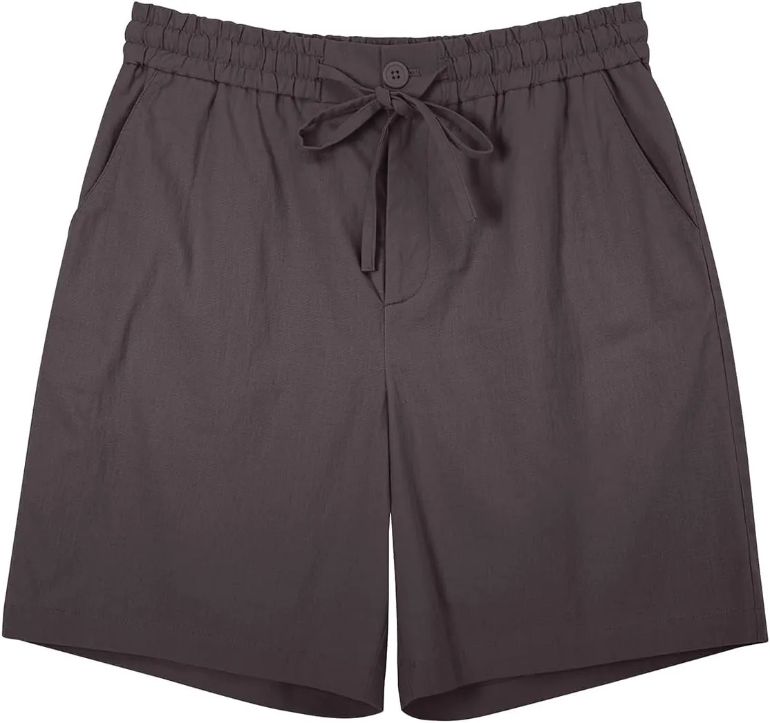 RQP Mens Cotton Linen Shorts Casual Drawstring 7inch Inseam Shorts Stretch Summer Beach Wear