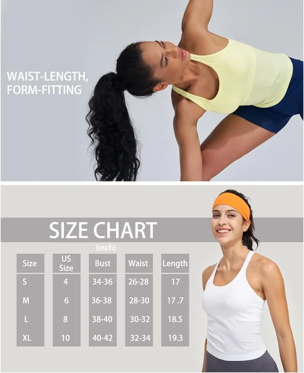 Seamless Ribbed Workout Racerback Tank Tops with Built in Shelf Bra for Women
