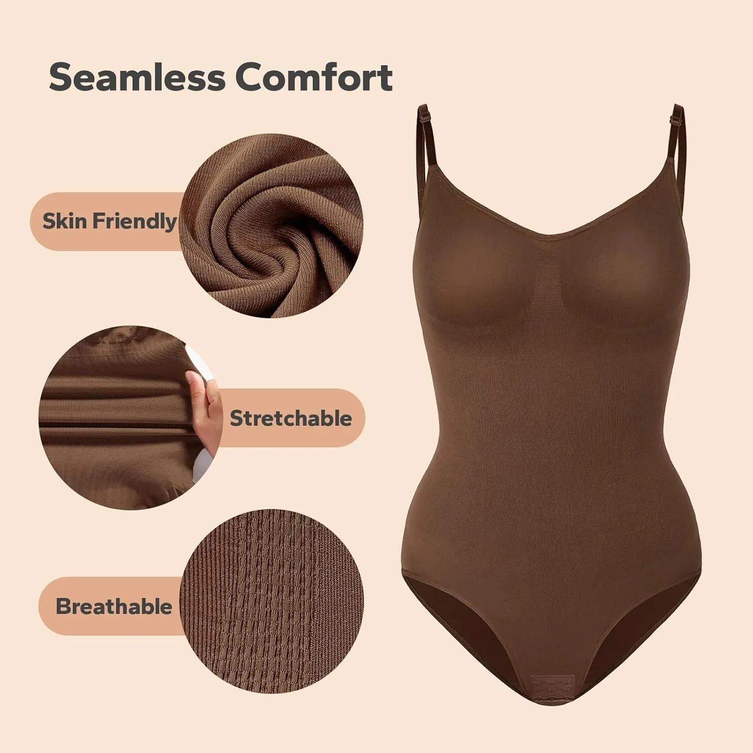 Shapewear, Bodysuit for Women, Tummy Control Bodysuit with Adjustable Straps, Seamless Snatched Body Shaper
