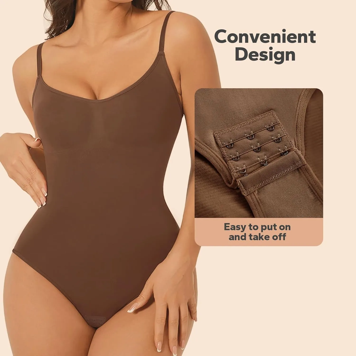 Shapewear, Bodysuit for Women, Tummy Control Bodysuit with Adjustable Straps, Seamless Snatched Body Shaper