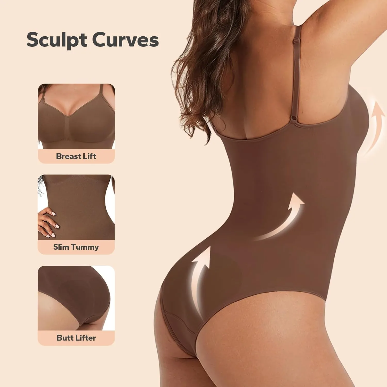 Shapewear, Bodysuit for Women, Tummy Control Bodysuit with Adjustable Straps, Seamless Snatched Body Shaper