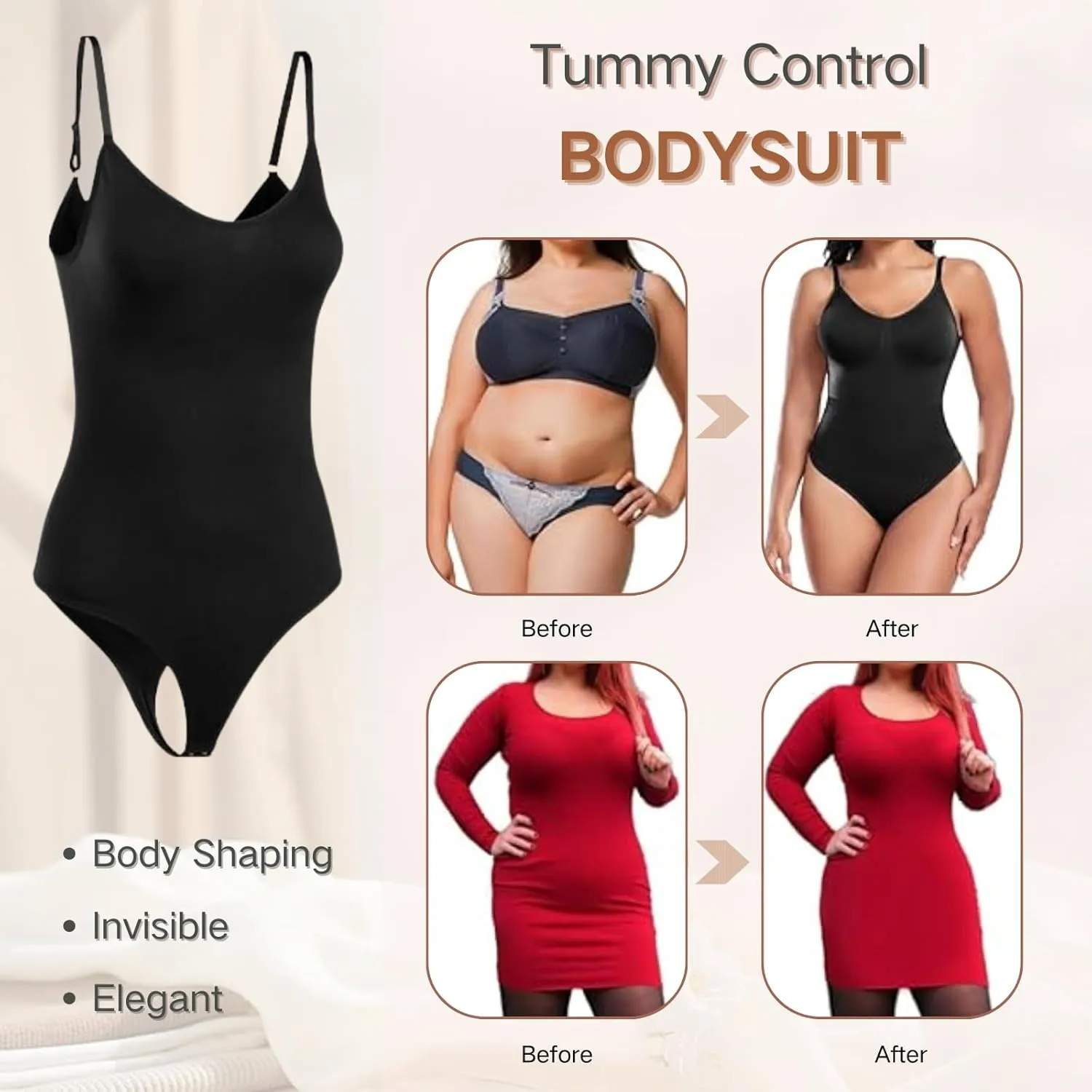 Shapewear Tummy Control, Bodysuits for Women, Adjustable Body Suit, Seamless Sculpting Thong Body Shaper
