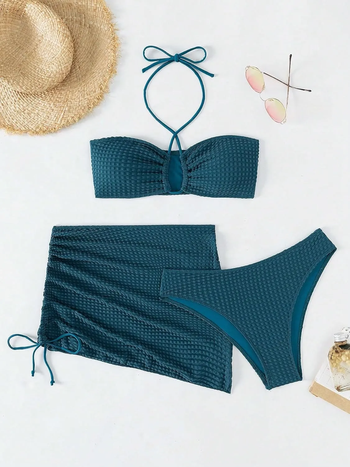 SHENHE Women's Summer 3 Piece High Waisted Bikini Set Swimsuit Bathing with Cover Up