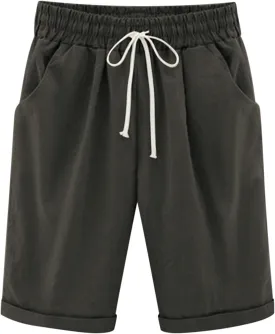Shorts for Women Summer Beach Lounge Shorts Casual Drawstring Elastic Waist Loose Fit Bermuda Shorts with Pockets