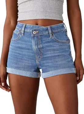 Sidefeel Women's Jean Shorts High Waisted Stretchy Casual Rolled Hem Zimbaplatinum Denim Shorts