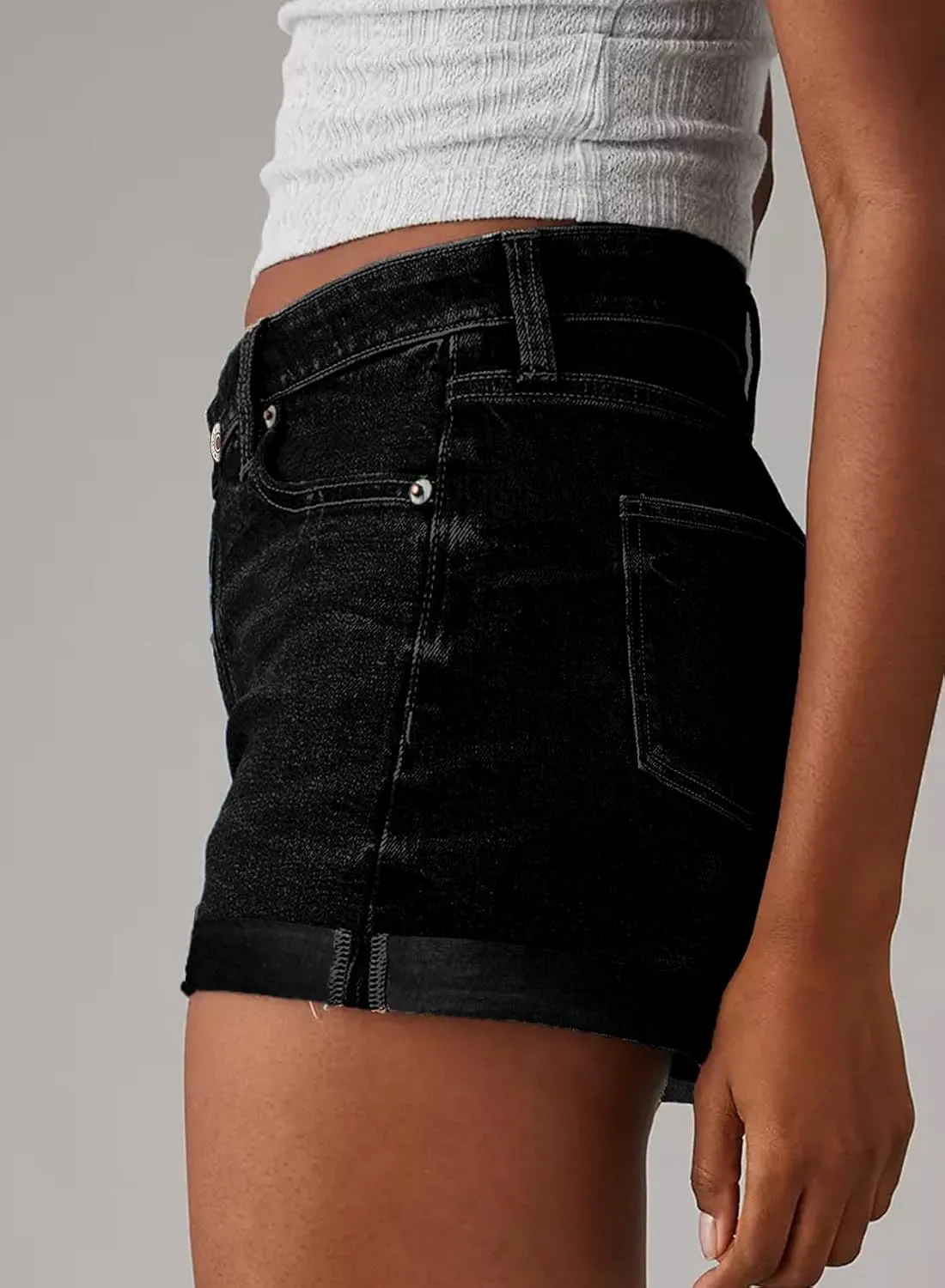Sidefeel Women's Jean Shorts High Waisted Stretchy Casual Rolled Hem Zimbaplatinum Denim Shorts
