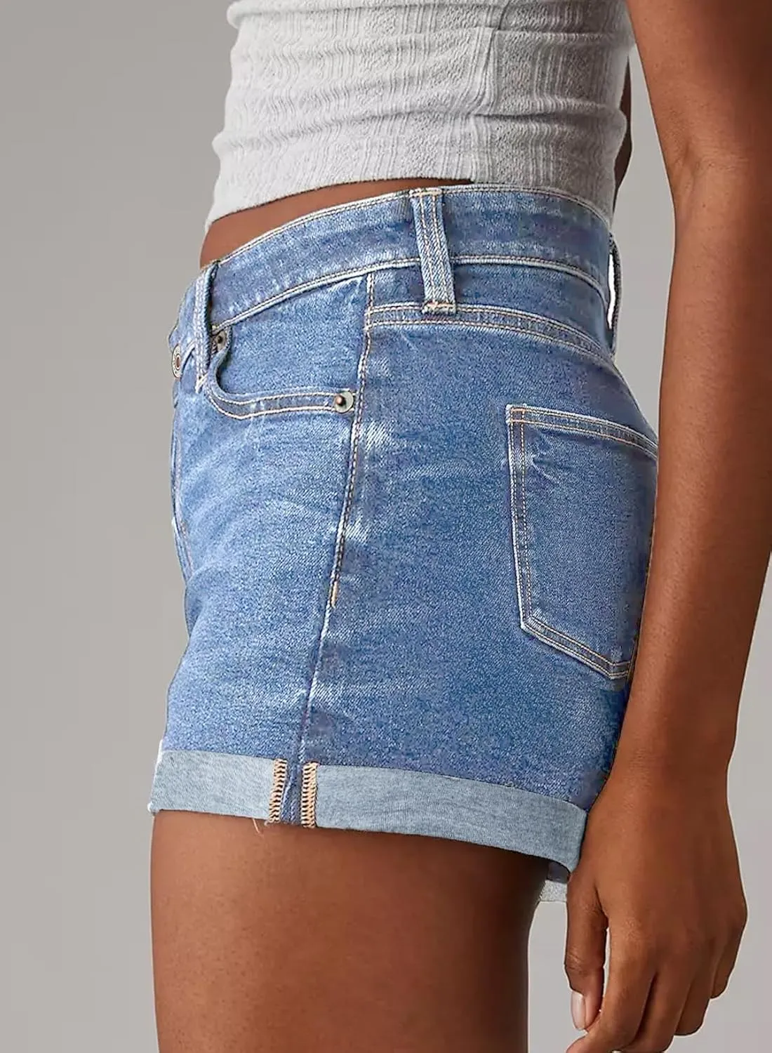 Sidefeel Women's Jean Shorts High Waisted Stretchy Casual Rolled Hem Zimbaplatinum Denim Shorts