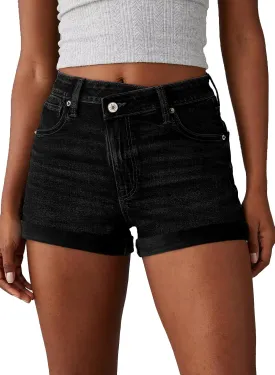 Sidefeel Women's Jean Shorts High Waisted Stretchy Casual Rolled Hem Zimbaplatinum Denim Shorts