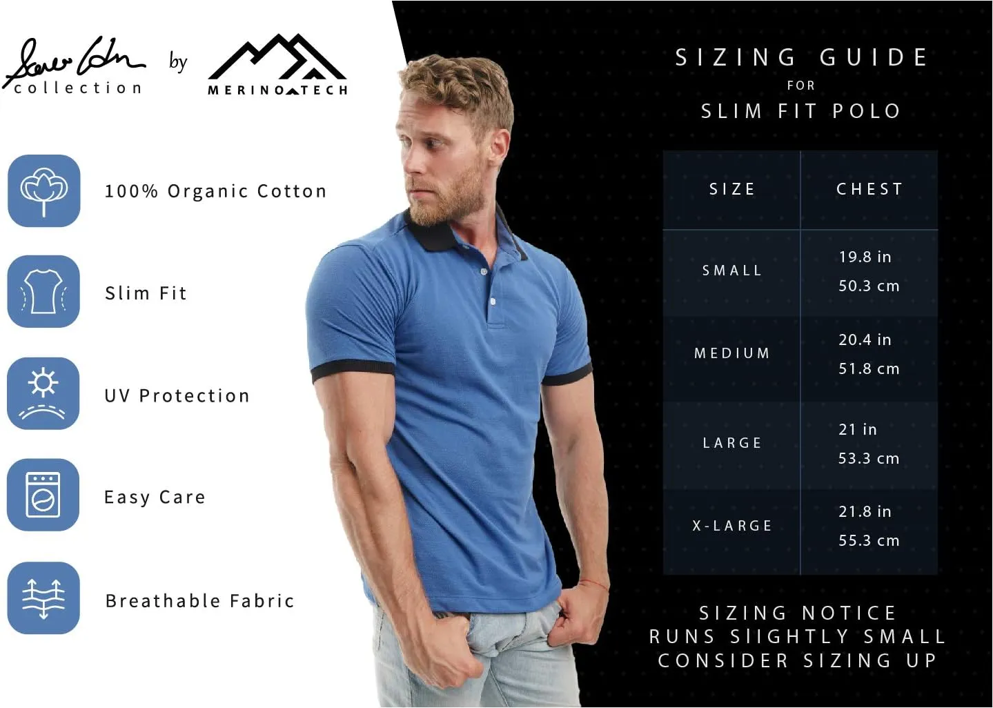 Slim Fit Polo Shirts for Men - Organic Cotton Casual Mens Athletic Shirts with Socks