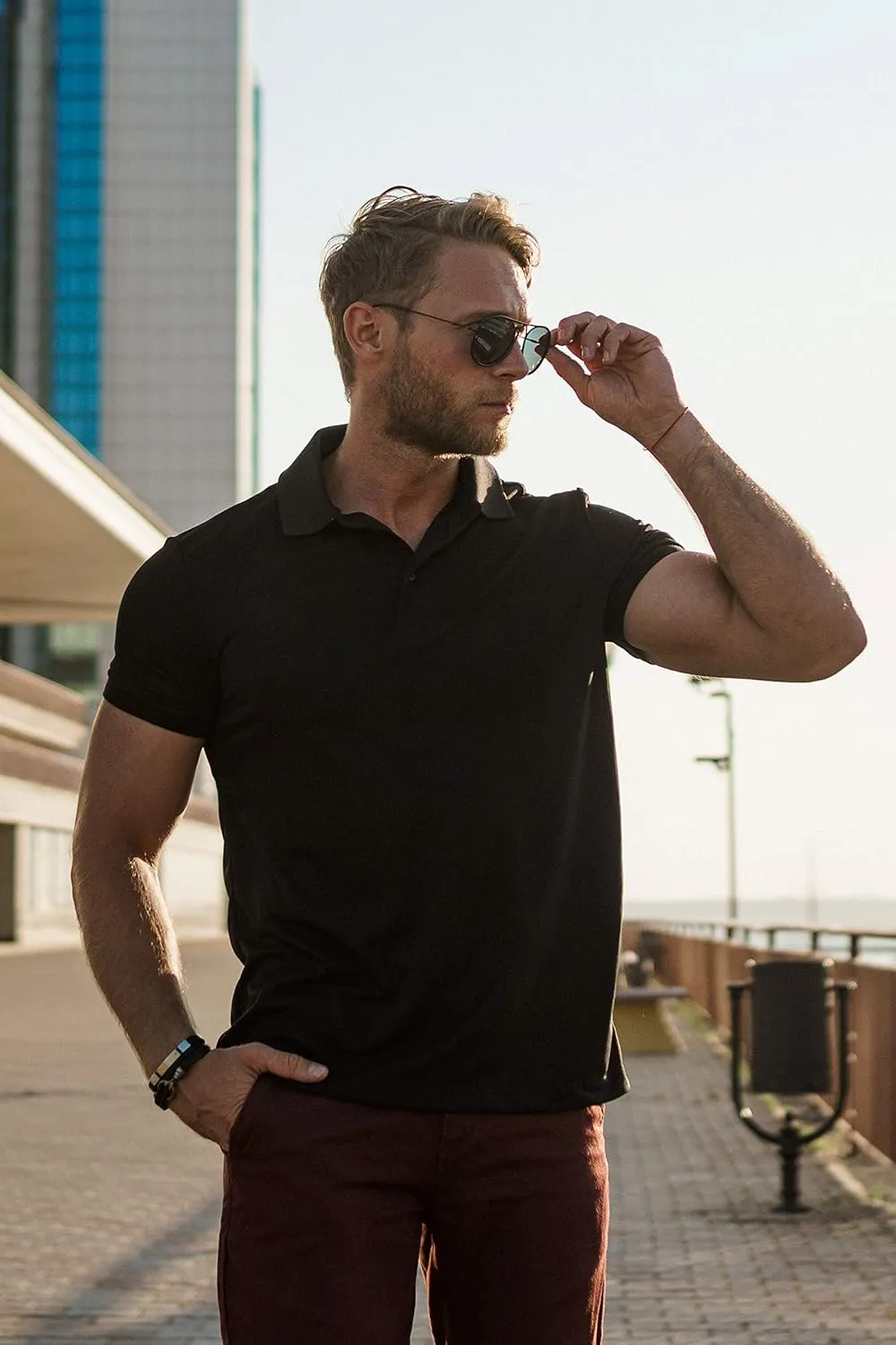 Slim Fit Polo Shirts for Men - Organic Cotton Casual Mens Athletic Shirts with Socks
