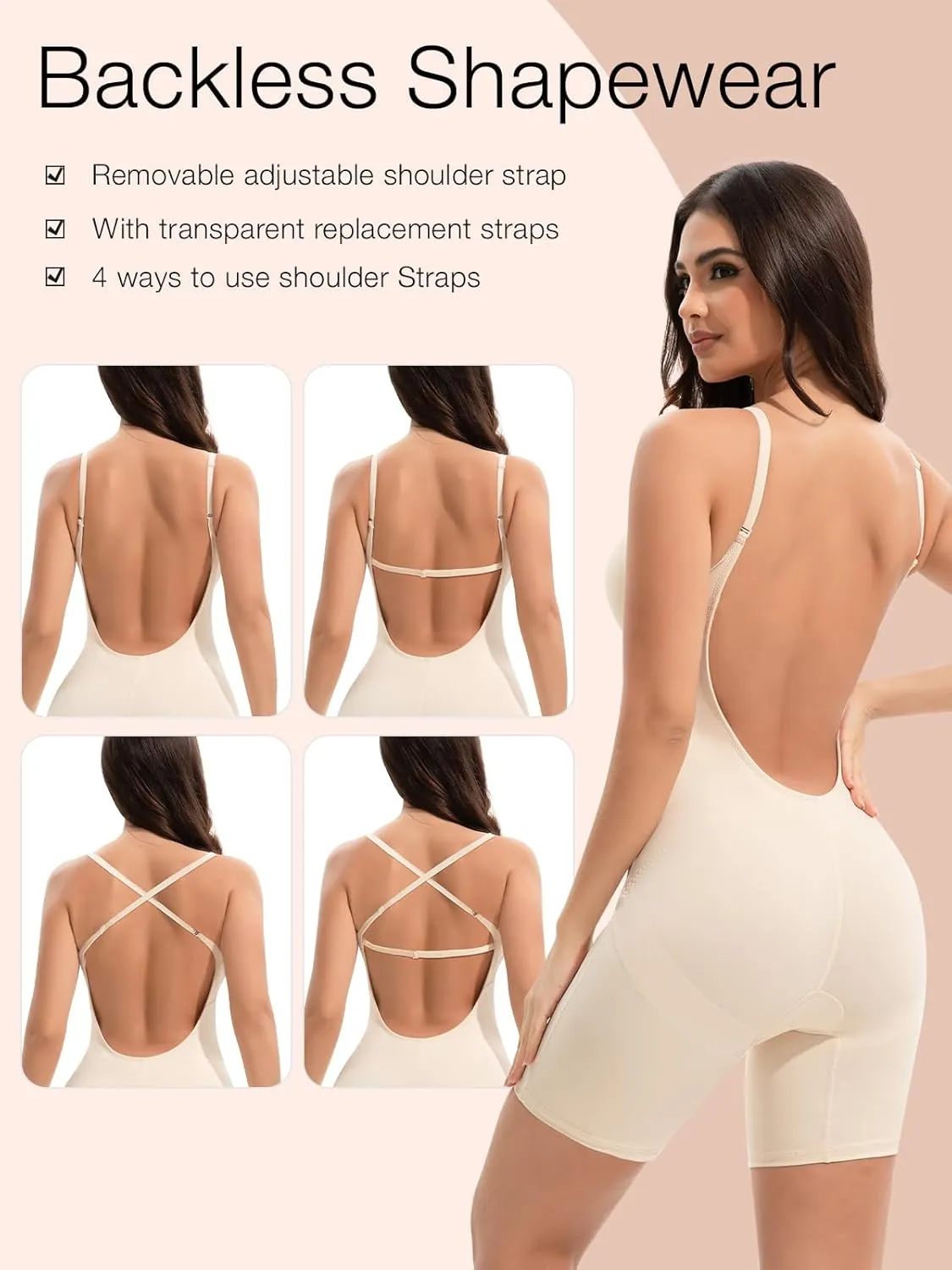 Slimers Backless Shapewear Tummy Control: Low Back Plunge Shapewear Bodysuit - Slimming Built-In Bra Full Body shaper Woman