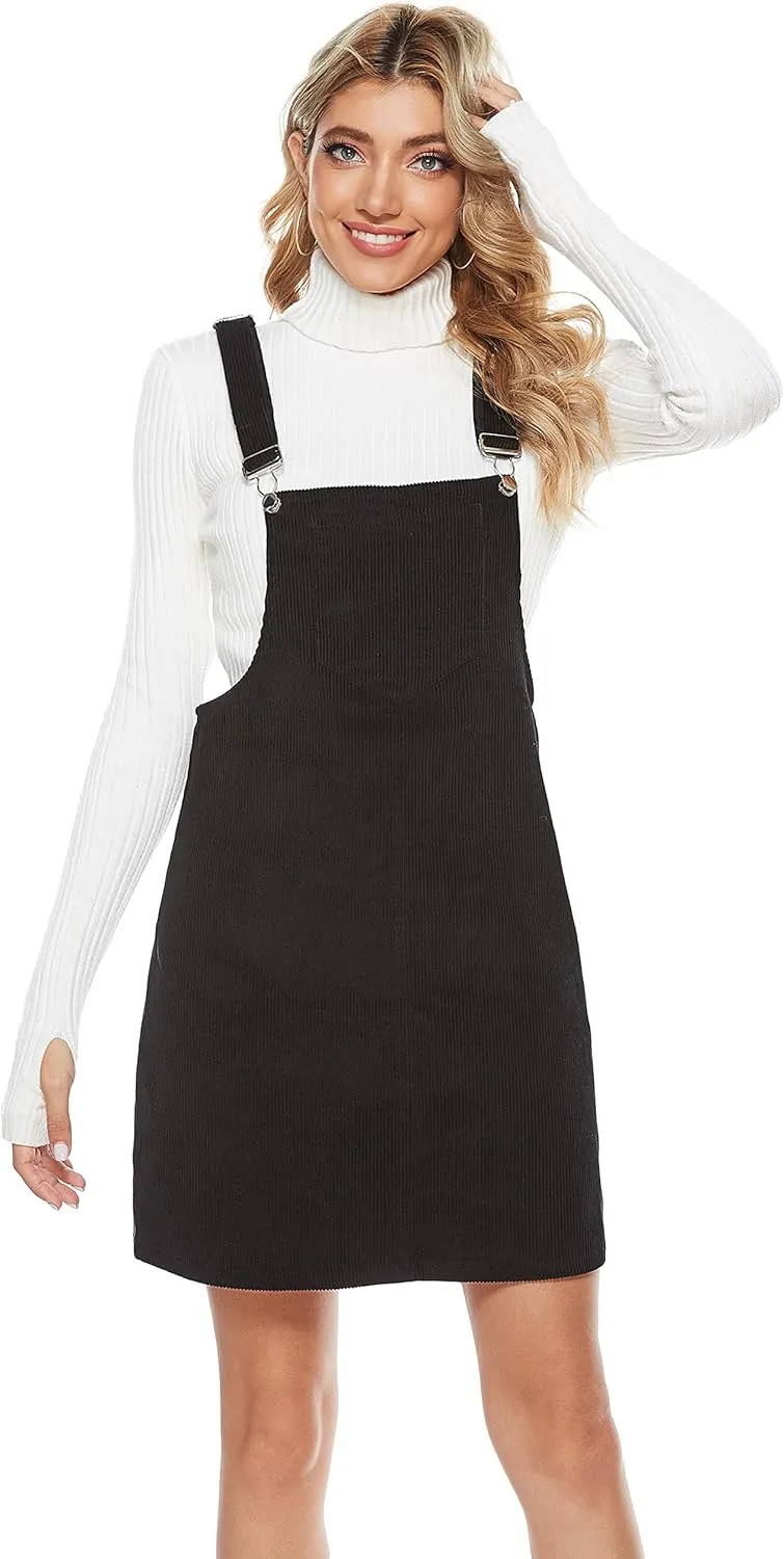 Tanming Women's Corduroy A Line Cute Jumper Pinafore Bib Overall Mini Dress Skirt