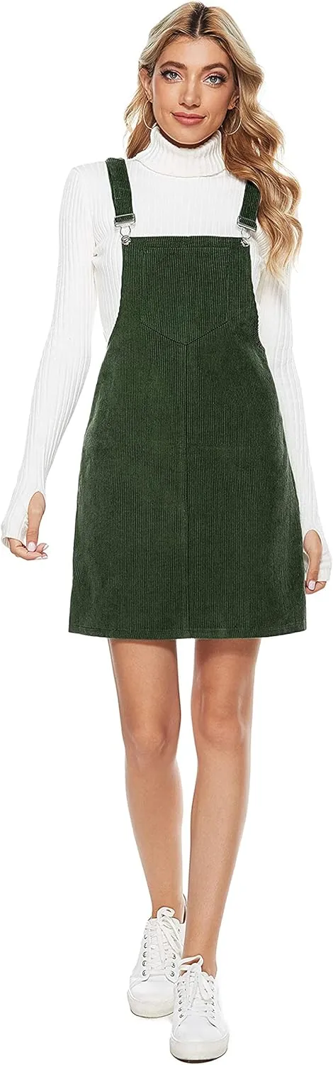 Tanming Women's Corduroy A Line Cute Jumper Pinafore Bib Overall Mini Dress Skirt