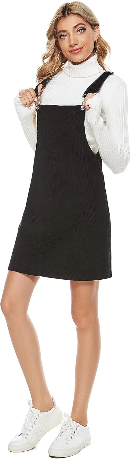 Tanming Women's Corduroy A Line Cute Jumper Pinafore Bib Overall Mini Dress Skirt