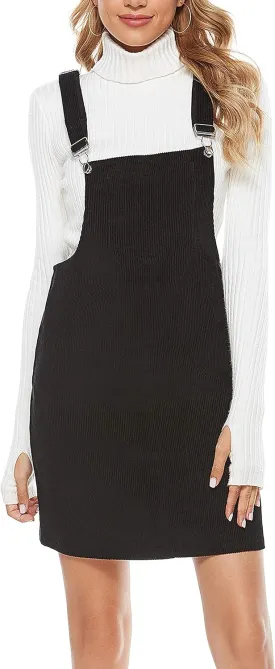 Tanming Women's Corduroy A Line Cute Jumper Pinafore Bib Overall Mini Dress Skirt