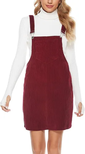 Tanming Women's Corduroy A Line Cute Jumper Pinafore Bib Overall Mini Dress Skirt