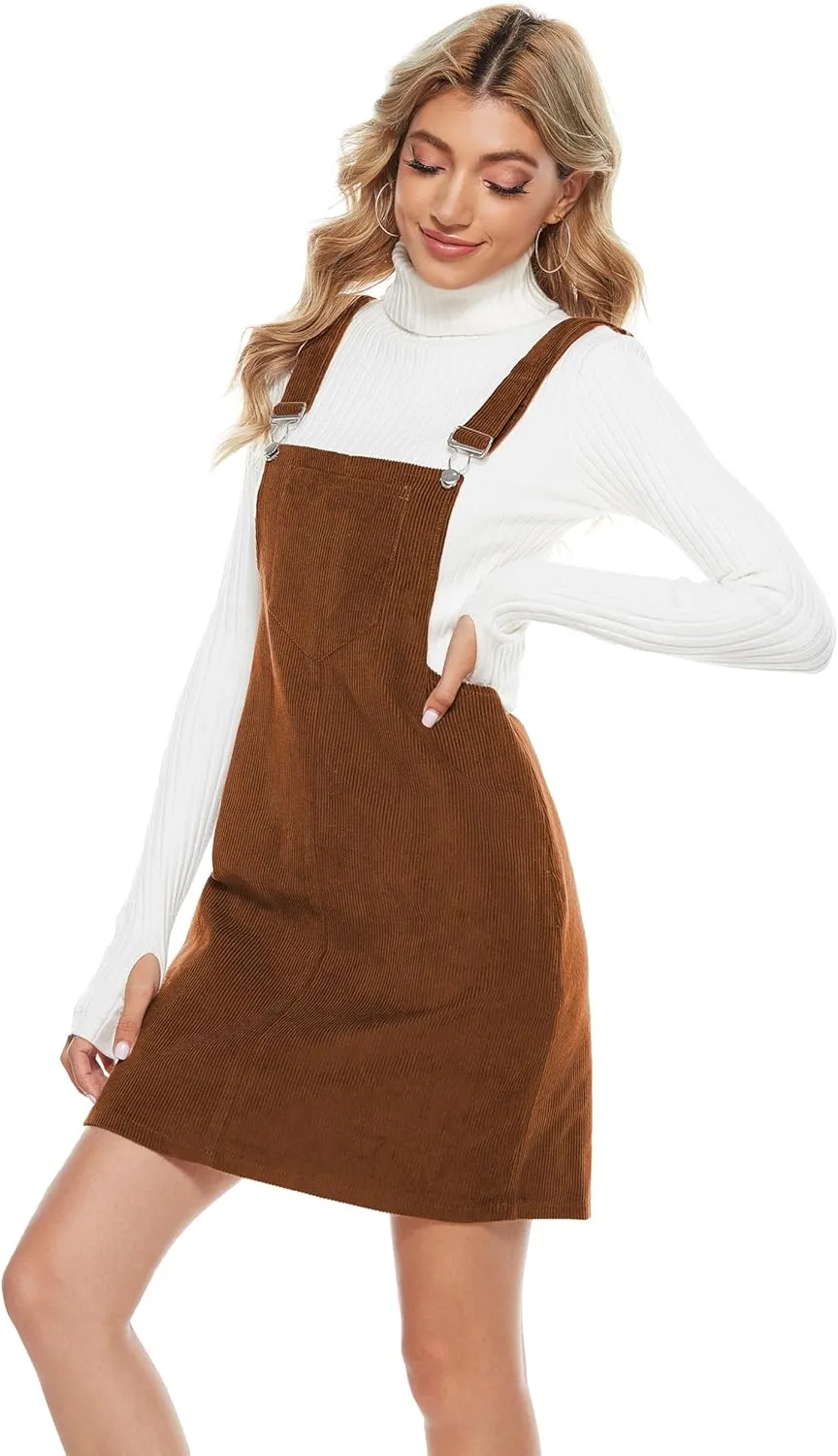 Tanming Women's Corduroy A Line Cute Jumper Pinafore Bib Overall Mini Dress Skirt