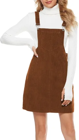 Tanming Women's Corduroy A Line Cute Jumper Pinafore Bib Overall Mini Dress Skirt