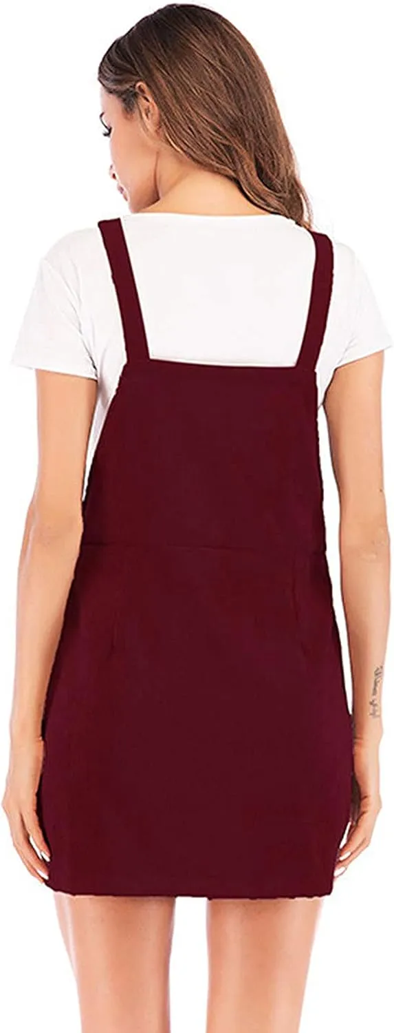 Tanming Women's Corduroy A Line Cute Jumper Pinafore Bib Overall Mini Dress Skirt