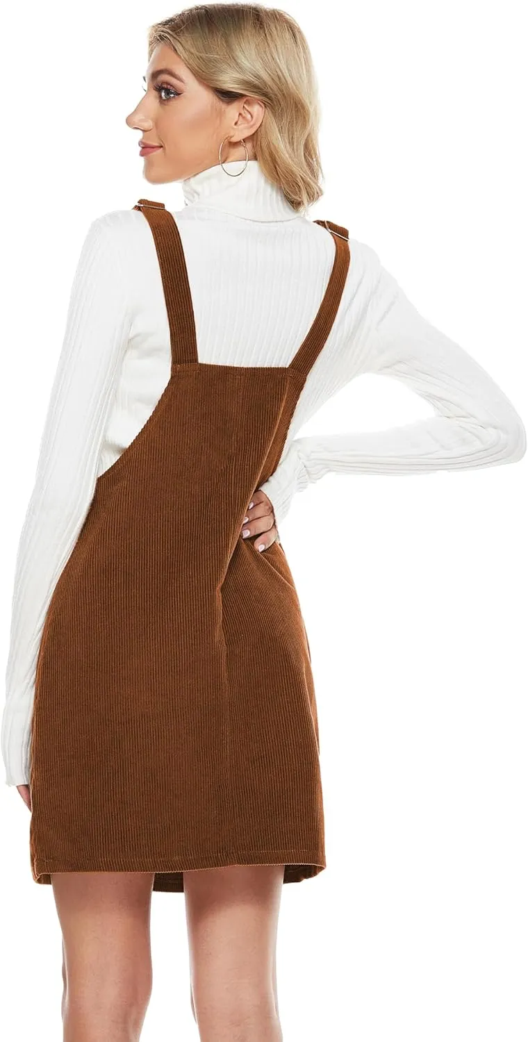 Tanming Women's Corduroy A Line Cute Jumper Pinafore Bib Overall Mini Dress Skirt